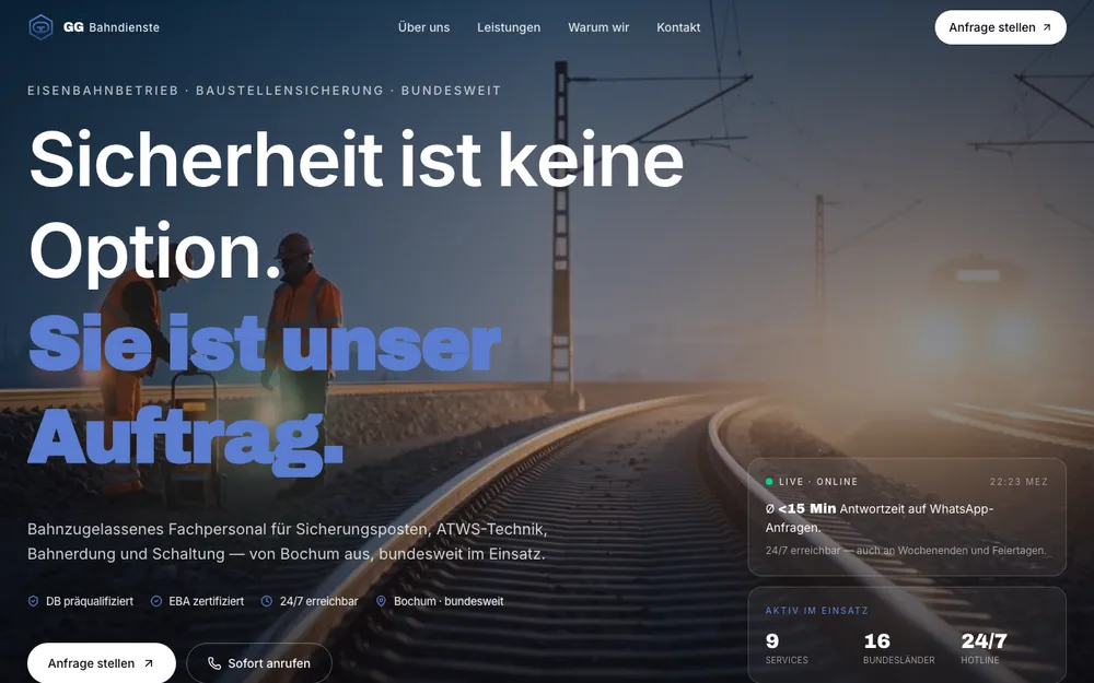 Startseite von GG Bahndienste — ggbahndienste.de